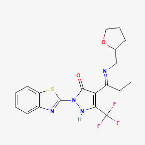 molecular formula C19H19F3N4O2S B10956432 2-(1,3-benzothiazol-2-yl)-4-[(1E)-N-(tetrahydrofuran-2-ylmethyl)propanimidoyl]-5-(trifluoromethyl)-1,2-dihydro-3H-pyrazol-3-one 