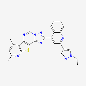 molecular formula C26H20N8S B10956433 4-[2-(1-ethylpyrazol-4-yl)quinolin-4-yl]-11,13-dimethyl-16-thia-3,5,6,8,14-pentazatetracyclo[7.7.0.02,6.010,15]hexadeca-1(9),2,4,7,10(15),11,13-heptaene 