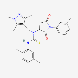 molecular formula C27H31N5O2S B10956520 3-(2,5-dimethylphenyl)-1-[1-(3-methylphenyl)-2,5-dioxopyrrolidin-3-yl]-1-[(1,3,5-trimethyl-1H-pyrazol-4-yl)methyl]thiourea 