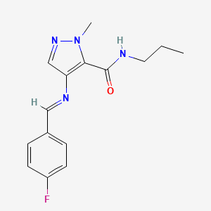 molecular formula C15H17FN4O B10956559 4-{[(E)-(4-fluorophenyl)methylidene]amino}-1-methyl-N-propyl-1H-pyrazole-5-carboxamide 