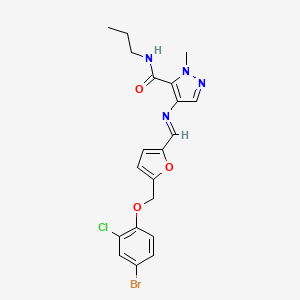 molecular formula C20H20BrClN4O3 B10956593 4-{[(E)-{5-[(4-bromo-2-chlorophenoxy)methyl]furan-2-yl}methylidene]amino}-1-methyl-N-propyl-1H-pyrazole-5-carboxamide 