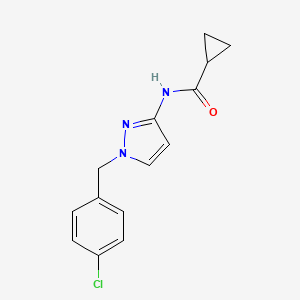 molecular formula C14H14ClN3O B10956608 N-[1-(4-chlorobenzyl)-1H-pyrazol-3-yl]cyclopropanecarboxamide 