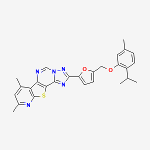 11,13-dimethyl-4-[5-[(5-methyl-2-propan-2-ylphenoxy)methyl]furan-2-yl]-16-thia-3,5,6,8,14-pentazatetracyclo[7.7.0.02,6.010,15]hexadeca-1(9),2,4,7,10(15),11,13-heptaene