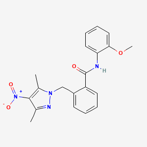 molecular formula C20H20N4O4 B10956769 2-[(3,5-dimethyl-4-nitro-1H-pyrazol-1-yl)methyl]-N-(2-methoxyphenyl)benzamide 