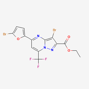 molecular formula C14H8Br2F3N3O3 B10956820 Ethyl 3-bromo-5-(5-bromofuran-2-yl)-7-(trifluoromethyl)pyrazolo[1,5-a]pyrimidine-2-carboxylate 