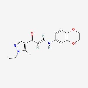 molecular formula C17H19N3O3 B10956851 (2E)-3-(2,3-dihydro-1,4-benzodioxin-6-ylamino)-1-(1-ethyl-5-methyl-1H-pyrazol-4-yl)prop-2-en-1-one 