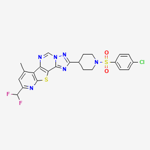 molecular formula C23H19ClF2N6O2S2 B10956886 4-[1-(4-chlorophenyl)sulfonylpiperidin-4-yl]-13-(difluoromethyl)-11-methyl-16-thia-3,5,6,8,14-pentazatetracyclo[7.7.0.02,6.010,15]hexadeca-1(9),2,4,7,10(15),11,13-heptaene 