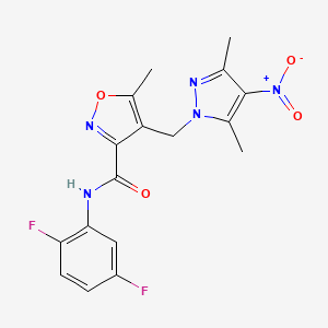 molecular formula C17H15F2N5O4 B10956900 N-(2,5-difluorophenyl)-4-[(3,5-dimethyl-4-nitro-1H-pyrazol-1-yl)methyl]-5-methyl-1,2-oxazole-3-carboxamide 