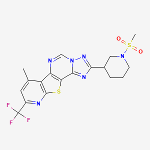 molecular formula C18H17F3N6O2S2 B10956906 11-methyl-4-(1-methylsulfonylpiperidin-3-yl)-13-(trifluoromethyl)-16-thia-3,5,6,8,14-pentazatetracyclo[7.7.0.02,6.010,15]hexadeca-1(9),2,4,7,10(15),11,13-heptaene 