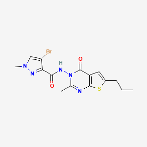 molecular formula C15H16BrN5O2S B10956966 4-Bromo-1-methyl-N-[2-methyl-4-oxo-6-propylthieno[2,3-D]pyrimidin-3(4H)-YL]-1H-pyrazole-3-carboxamide 