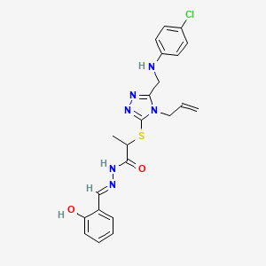 molecular formula C22H23ClN6O2S B10956994 2-{[5-{[(4-chlorophenyl)amino]methyl}-4-(prop-2-en-1-yl)-4H-1,2,4-triazol-3-yl]sulfanyl}-N'-[(E)-(2-hydroxyphenyl)methylidene]propanehydrazide 