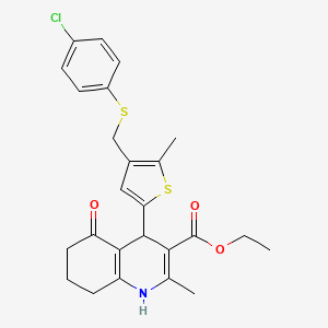 molecular formula C25H26ClNO3S2 B10957032 Ethyl 4-(4-{[(4-chlorophenyl)sulfanyl]methyl}-5-methylthiophen-2-yl)-2-methyl-5-oxo-1,4,5,6,7,8-hexahydroquinoline-3-carboxylate 