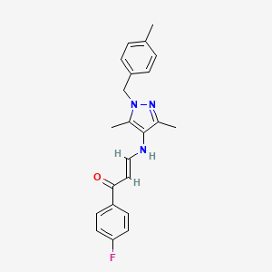 (2E)-3-{[3,5-dimethyl-1-(4-methylbenzyl)-1H-pyrazol-4-yl]amino}-1-(4-fluorophenyl)prop-2-en-1-one