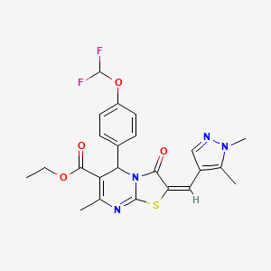 molecular formula C23H22F2N4O4S B10957114 ethyl (2E)-5-[4-(difluoromethoxy)phenyl]-2-[(1,5-dimethyl-1H-pyrazol-4-yl)methylidene]-7-methyl-3-oxo-2,3-dihydro-5H-[1,3]thiazolo[3,2-a]pyrimidine-6-carboxylate 