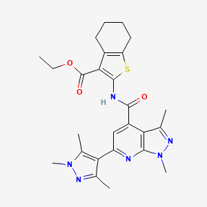 molecular formula C26H30N6O3S B10957133 ethyl 2-({[1,3-dimethyl-6-(1,3,5-trimethyl-1H-pyrazol-4-yl)-1H-pyrazolo[3,4-b]pyridin-4-yl]carbonyl}amino)-4,5,6,7-tetrahydro-1-benzothiophene-3-carboxylate 