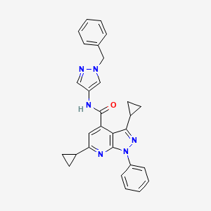 molecular formula C29H26N6O B10957154 N-(1-benzyl-1H-pyrazol-4-yl)-3,6-dicyclopropyl-1-phenyl-1H-pyrazolo[3,4-b]pyridine-4-carboxamide 