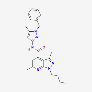 molecular formula C24H28N6O B10957204 N-(1-benzyl-5-methyl-1H-pyrazol-3-yl)-1-butyl-3,6-dimethyl-1H-pyrazolo[3,4-b]pyridine-4-carboxamide 