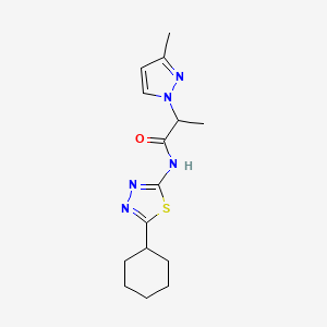 molecular formula C15H21N5OS B10957255 N-(5-cyclohexyl-1,3,4-thiadiazol-2-yl)-2-(3-methyl-1H-pyrazol-1-yl)propanamide 