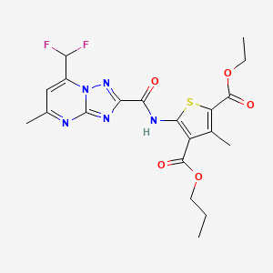 molecular formula C20H21F2N5O5S B10957281 2-Ethyl 4-propyl 5-({[7-(difluoromethyl)-5-methyl[1,2,4]triazolo[1,5-a]pyrimidin-2-yl]carbonyl}amino)-3-methylthiophene-2,4-dicarboxylate 