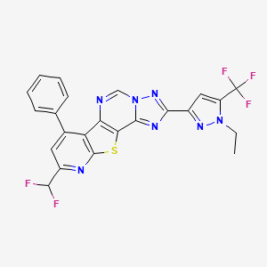 molecular formula C23H14F5N7S B10957286 13-(difluoromethyl)-4-[1-ethyl-5-(trifluoromethyl)pyrazol-3-yl]-11-phenyl-16-thia-3,5,6,8,14-pentazatetracyclo[7.7.0.02,6.010,15]hexadeca-1(9),2,4,7,10(15),11,13-heptaene 