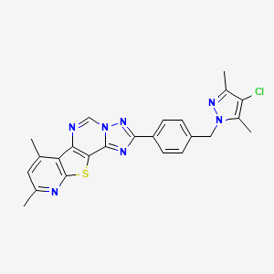 molecular formula C24H20ClN7S B10957287 4-[4-[(4-chloro-3,5-dimethylpyrazol-1-yl)methyl]phenyl]-11,13-dimethyl-16-thia-3,5,6,8,14-pentazatetracyclo[7.7.0.02,6.010,15]hexadeca-1(9),2,4,7,10(15),11,13-heptaene 