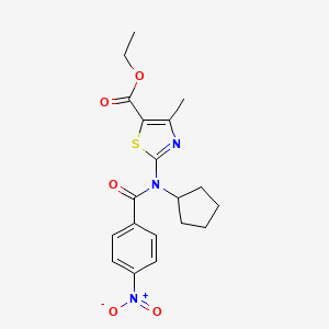 molecular formula C19H21N3O5S B10957306 Ethyl 2-{cyclopentyl[(4-nitrophenyl)carbonyl]amino}-4-methyl-1,3-thiazole-5-carboxylate 