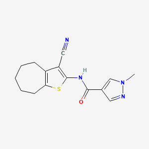 molecular formula C15H16N4OS B10957320 N-(3-cyano-5,6,7,8-tetrahydro-4H-cyclohepta[b]thiophen-2-yl)-1-methyl-1H-pyrazole-4-carboxamide 