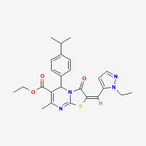 ethyl (2E)-2-[(1-ethyl-1H-pyrazol-5-yl)methylidene]-7-methyl-3-oxo-5-[4-(propan-2-yl)phenyl]-2,3-dihydro-5H-[1,3]thiazolo[3,2-a]pyrimidine-6-carboxylate