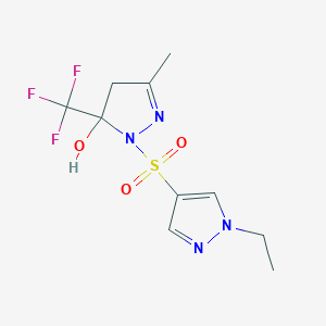 molecular formula C10H13F3N4O3S B10957375 1-[(1-ethyl-1H-pyrazol-4-yl)sulfonyl]-3-methyl-5-(trifluoromethyl)-4,5-dihydro-1H-pyrazol-5-ol 