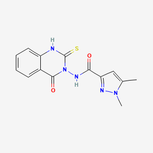 molecular formula C14H13N5O2S B10957388 1,5-dimethyl-N-(4-oxo-2-sulfanylquinazolin-3(4H)-yl)-1H-pyrazole-3-carboxamide 