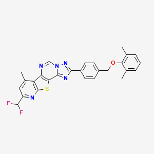 molecular formula C27H21F2N5OS B10957459 13-(difluoromethyl)-4-[4-[(2,6-dimethylphenoxy)methyl]phenyl]-11-methyl-16-thia-3,5,6,8,14-pentazatetracyclo[7.7.0.02,6.010,15]hexadeca-1(9),2,4,7,10(15),11,13-heptaene 