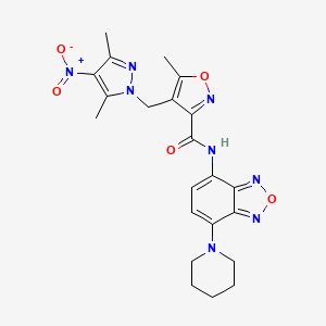 molecular formula C22H24N8O5 B10957469 4-[(3,5-dimethyl-4-nitro-1H-pyrazol-1-yl)methyl]-5-methyl-N-[7-(piperidin-1-yl)-2,1,3-benzoxadiazol-4-yl]-1,2-oxazole-3-carboxamide 