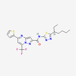 molecular formula C21H21F3N6OS2 B10957492 N-[5-(heptan-3-yl)-1,3,4-thiadiazol-2-yl]-5-(thiophen-2-yl)-7-(trifluoromethyl)pyrazolo[1,5-a]pyrimidine-2-carboxamide 