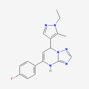 molecular formula C17H17FN6 B10957499 7-(1-ethyl-5-methyl-1H-pyrazol-4-yl)-5-(4-fluorophenyl)-4,7-dihydro[1,2,4]triazolo[1,5-a]pyrimidine 