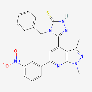 molecular formula C23H19N7O2S B10957534 4-benzyl-5-[1,3-dimethyl-6-(3-nitrophenyl)-1H-pyrazolo[3,4-b]pyridin-4-yl]-4H-1,2,4-triazole-3-thiol 