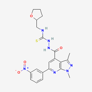 molecular formula C21H23N7O4S B10957596 2-{[1,3-dimethyl-6-(3-nitrophenyl)-1H-pyrazolo[3,4-b]pyridin-4-yl]carbonyl}-N-(tetrahydrofuran-2-ylmethyl)hydrazinecarbothioamide 