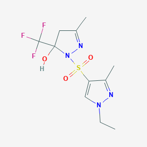 molecular formula C11H15F3N4O3S B10957603 1-[(1-ethyl-3-methyl-1H-pyrazol-4-yl)sulfonyl]-3-methyl-5-(trifluoromethyl)-4,5-dihydro-1H-pyrazol-5-ol 