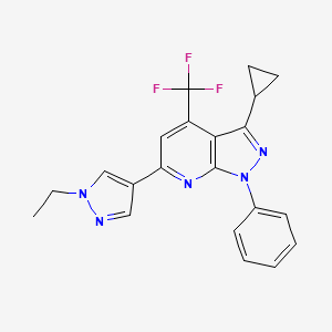 molecular formula C21H18F3N5 B10957620 3-cyclopropyl-6-(1-ethyl-1H-pyrazol-4-yl)-1-phenyl-4-(trifluoromethyl)-1H-pyrazolo[3,4-b]pyridine 