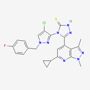 molecular formula C23H20ClFN8S B10957631 4-[4-chloro-1-(4-fluorobenzyl)-1H-pyrazol-3-yl]-5-(6-cyclopropyl-1,3-dimethyl-1H-pyrazolo[3,4-b]pyridin-4-yl)-4H-1,2,4-triazole-3-thiol 