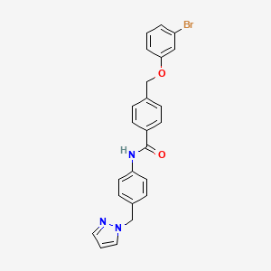 molecular formula C24H20BrN3O2 B10957663 4-[(3-bromophenoxy)methyl]-N-[4-(1H-pyrazol-1-ylmethyl)phenyl]benzamide 