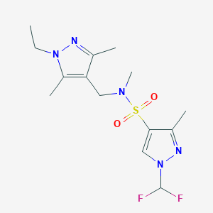 molecular formula C14H21F2N5O2S B10957700 1-(difluoromethyl)-N-[(1-ethyl-3,5-dimethyl-1H-pyrazol-4-yl)methyl]-N,3-dimethyl-1H-pyrazole-4-sulfonamide 