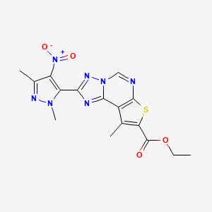 ethyl 2-(1,3-dimethyl-4-nitro-1H-pyrazol-5-yl)-9-methylthieno[3,2-e][1,2,4]triazolo[1,5-c]pyrimidine-8-carboxylate