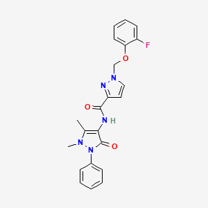 molecular formula C22H20FN5O3 B10957773 N-(1,5-dimethyl-3-oxo-2-phenyl-2,3-dihydro-1H-pyrazol-4-yl)-1-[(2-fluorophenoxy)methyl]-1H-pyrazole-3-carboxamide 