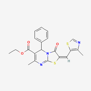 molecular formula C21H19N3O3S2 B10957780 ethyl (2E)-7-methyl-2-[(4-methyl-1,3-thiazol-5-yl)methylidene]-3-oxo-5-phenyl-2,3-dihydro-5H-[1,3]thiazolo[3,2-a]pyrimidine-6-carboxylate 