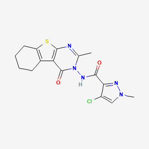 molecular formula C16H16ClN5O2S B10957782 4-Chloro-1-methyl-N-[2-methyl-4-oxo-5,6,7,8-tetrahydro[1]benzothieno[2,3-D]pyrimidin-3(4H)-YL]-1H-pyrazole-3-carboxamide 