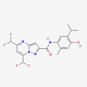 molecular formula C19H18F4N4O2 B10957828 5,7-bis(difluoromethyl)-N-[4-hydroxy-2-methyl-5-(propan-2-yl)phenyl]pyrazolo[1,5-a]pyrimidine-2-carboxamide 