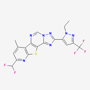 molecular formula C18H12F5N7S B10957838 13-(difluoromethyl)-4-[2-ethyl-5-(trifluoromethyl)pyrazol-3-yl]-11-methyl-16-thia-3,5,6,8,14-pentazatetracyclo[7.7.0.02,6.010,15]hexadeca-1(9),2,4,7,10(15),11,13-heptaene 