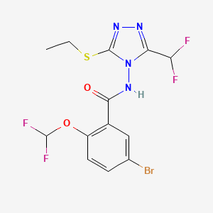 molecular formula C13H11BrF4N4O2S B10957886 5-bromo-2-(difluoromethoxy)-N-[3-(difluoromethyl)-5-(ethylsulfanyl)-4H-1,2,4-triazol-4-yl]benzamide 