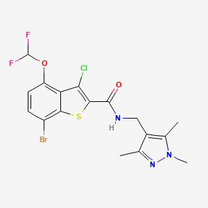 molecular formula C17H15BrClF2N3O2S B10957992 7-bromo-3-chloro-4-(difluoromethoxy)-N-[(1,3,5-trimethyl-1H-pyrazol-4-yl)methyl]-1-benzothiophene-2-carboxamide 