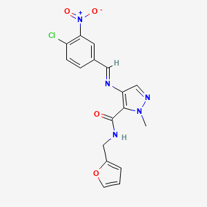 molecular formula C17H14ClN5O4 B10958055 4-{[(E)-(4-chloro-3-nitrophenyl)methylidene]amino}-N-(furan-2-ylmethyl)-1-methyl-1H-pyrazole-5-carboxamide 